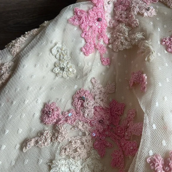 Sherri Hill Pink and Cream Floral Embroidered Lace Embellished Dress - Picture 8 of 16
